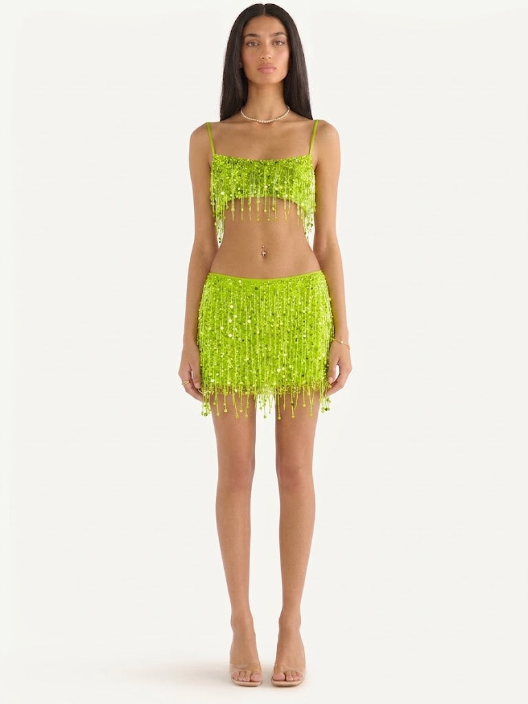 Hand-Beaded Sequin Mini Skirt