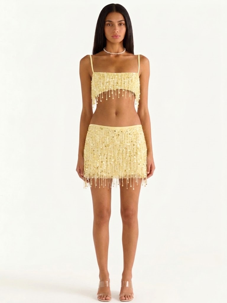 Hand-Beaded Sequin Mini Skirt