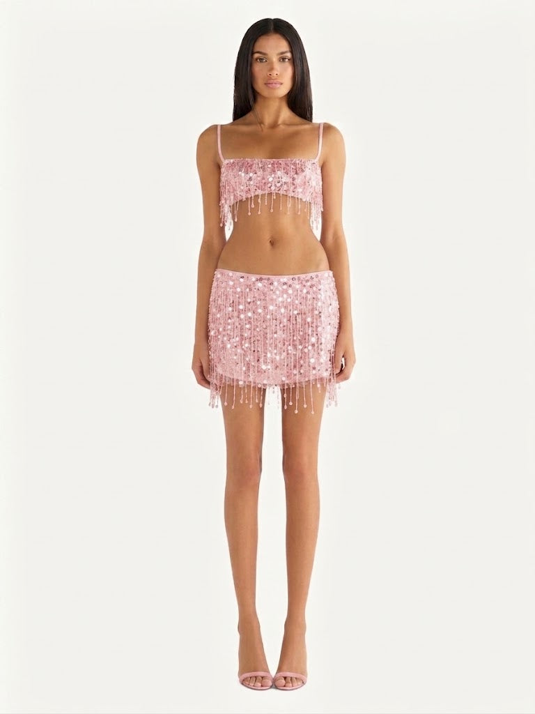 Hand-Beaded Sequin Mini Skirt