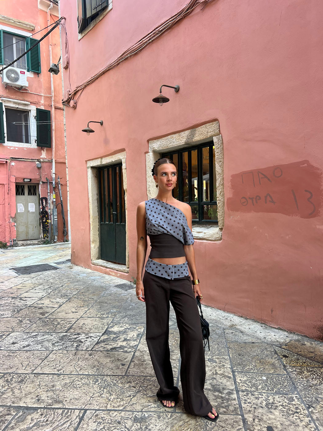 Kimmie Top a Pois - Marrone/Blu